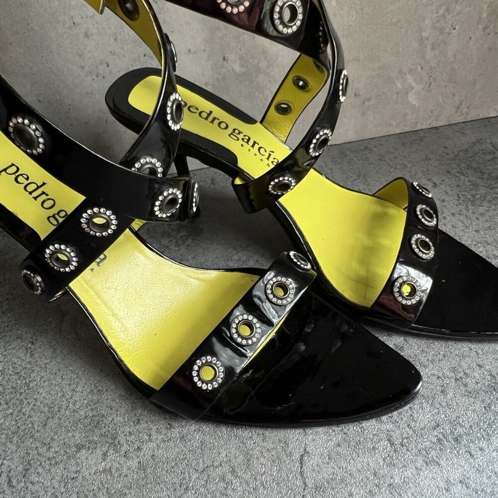 PEDRO GARCIA Black Patent Leather Sandals Heels Size 9.5 - Picture 4 of 16